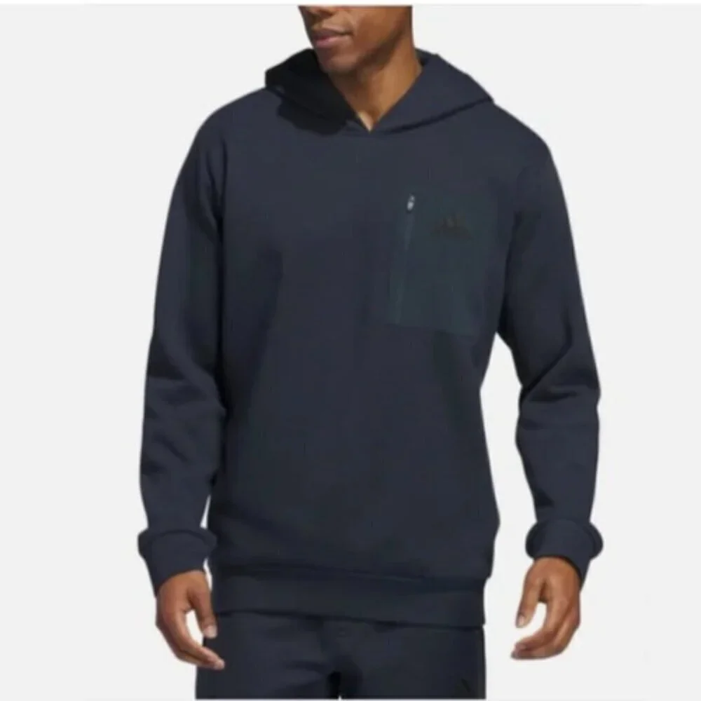 NEW Adidas Men's S Blue Hooded Sweatshirt With Zip Pocket 100% Polyester